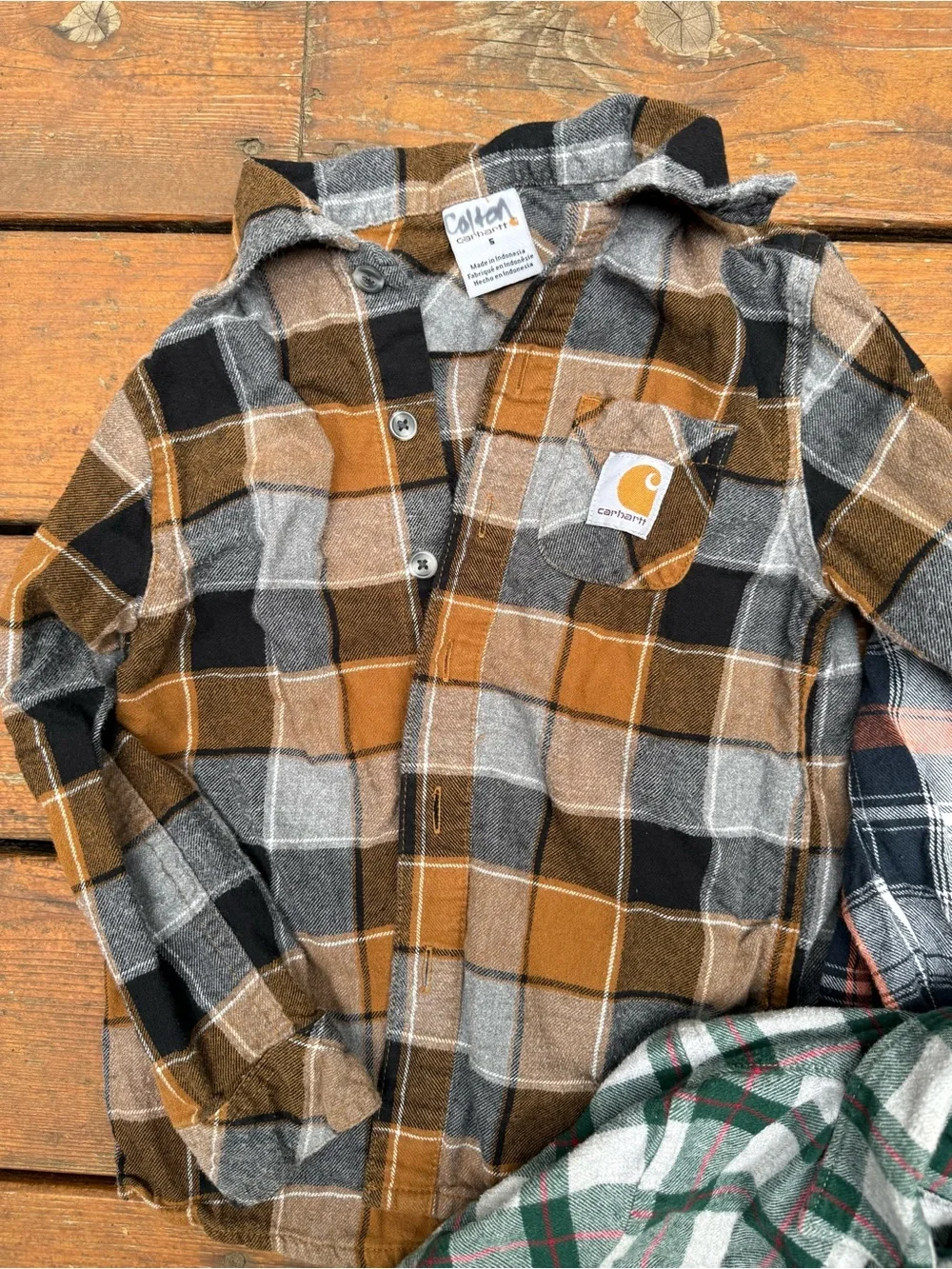 Carhartt Kids' Brown, Black & Gray Plaid Button-Down Shirt